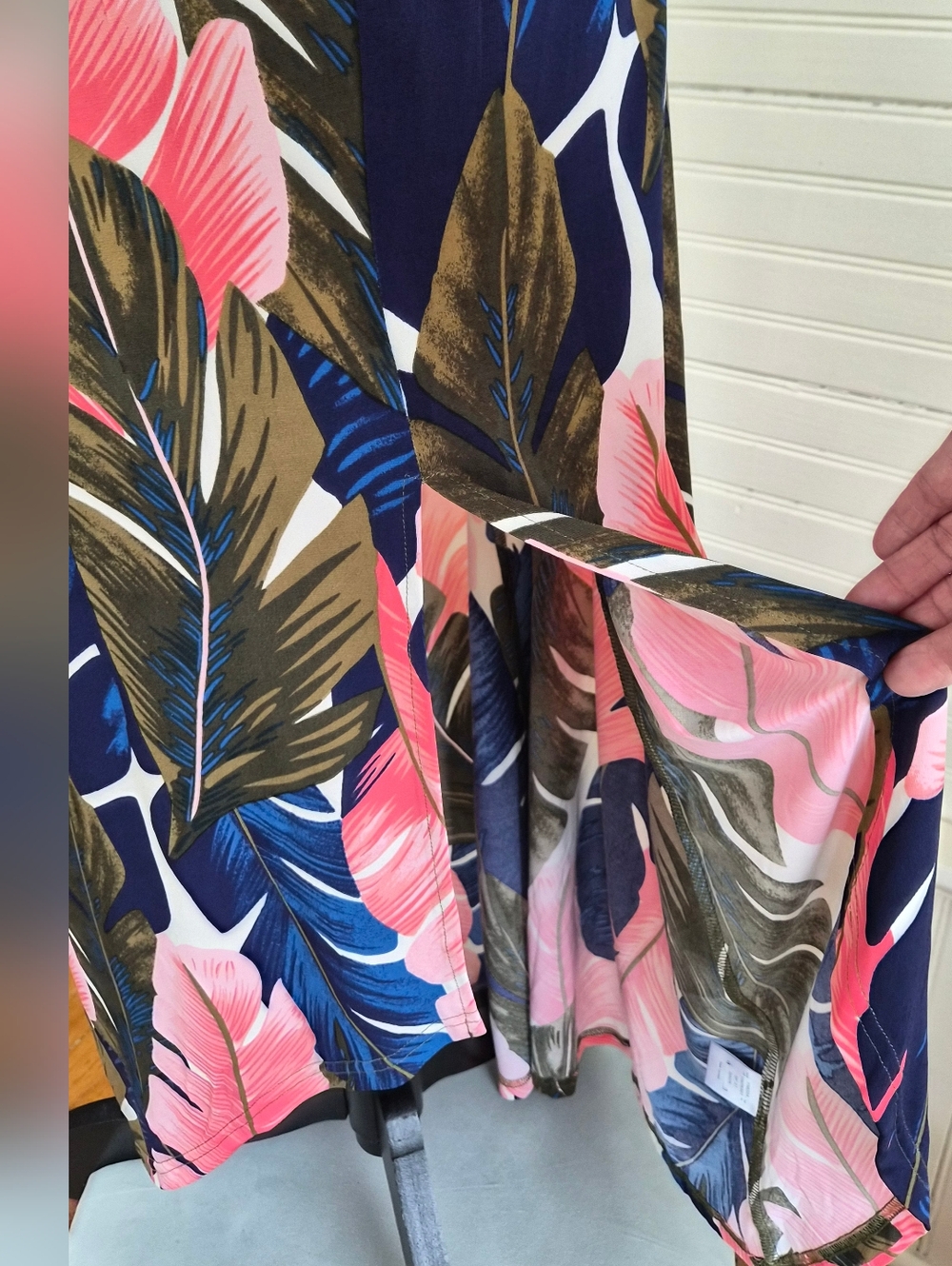 VENUS Off the ShoulderTropical Print Maxi Dress in Pink & Navy w/Front Slit - Picture 3 of 7